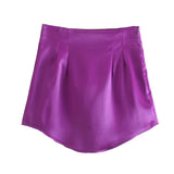 Pure Color Simple Silk Satin Sensitive Mini Skirt In Spring-Outfit