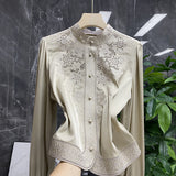 Silk Embroidered Shirt Women's 2023 Early Spring New Court Style Hollow-Out Shirt Socialite Temperament-Outfit