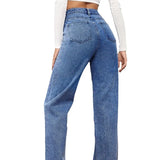 Burst Elastic Water Wash Denim Fashion Straight Trousers Trousers Trousers Trousers