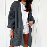 Cardigan for Women Oversized Lantern Sleeve Knitted Sweater Ladies Autumn Winter Sweater Coat Warm Twist Loose Long