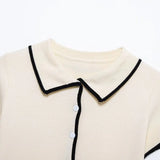 Homemade New Women's Dress Classic Short Sleeve Black Colling Colored Knitted Little Opening