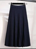 And Winter College Style High Waist Pleated Knitted Skirt Medium-Long Style Full-Length Bag Buttocks Korean Version Show Thin And Large A-Shaped Skirt-Outfit