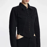 Toloer 2024 New High Waist Short Slim Denim Jacket Temperament Commuter Waist Show Thin Jacket Jacket Women's Clothing-Outfit