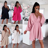 Early Autumn New V-Collar Dress Ins Casual Home Loose Multicolor Dress For Women-Outfit