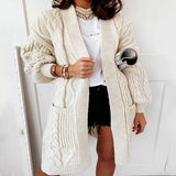 Cardigan for Women Oversized Lantern Sleeve Knitted Sweater Ladies Autumn Winter Sweater Coat Warm Twist Loose Long