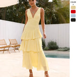New Pure-Want Wind Red Pop Summer French Cake Skirt Femininity Sleeveless V-Neck