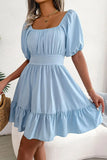Neck Balloon Sleeve Ruffled