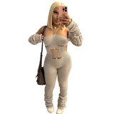 Women's 2025 Autumn And Winter 2025 New Woolen Sleeve Hanging Neck Tie Hollow Jumpsuit Pile