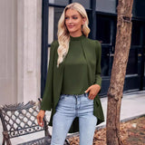 Toloer Autumn And Winter Casual Women's Wear Trend Solid Color Half High Collar Long Sleeves Fake Two Shirts Women-Outfit