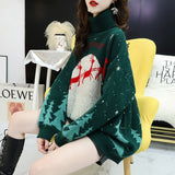 Women's Knitting Turtleneck Warm Pullovers Kawaii Sweater Thickened Loose Casual Streetwear Clothes Christmas