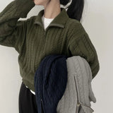 Vintage Lapel Neck Cable Knit Sweater-Outfit