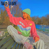 Bold Shade Skater Girl Style Y2K Sweaters Pastel Aesthetic Knitting Graphic Printing Loose Pullover Sweater Indie Women