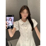Style College Style White Bubble Sleeve Shirt Dress Female Summer Temperament Small Sweet Short