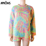 Aproms Elegant Multi Color Print Oversized Sweater Women 2021 Spring Stretch Knitted Pullovers Streetwear Fashion Loose