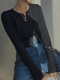 Cropped Button Cable Knit Cardigan-Outfit
