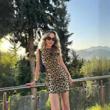 Summer New Light Style Sleeveless Leopard Print Short Tight-Up