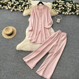 Casual Suit Women's Korean Version Of The Fashion Loose Long-Sleeved Shirt Dress High Waist Wide Leg