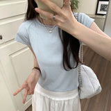 Minority Shoulder-Flanged Short-Sleeved T-Shirt Girls Summer 2024 New Korean Short Blouse-Outfit