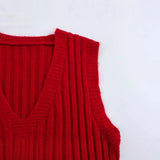 Style Knitted Sweater Vest Women Lazy Brown Spring Dress New Folded Cloth