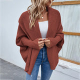 Scarf Collar Knitted Cardigan Sweater Women Coats Winter 2022 Bat Long Sleeve Elegant Loose Casual Long Knit Tops