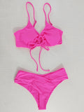 Toloer New Multi-Color Pure Color Lace Hanging Neck Bow Split Swimsuit Women's Feel