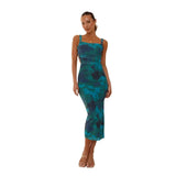 Women's Spring New Sleeveless Thin Slings With A Letter-Word Collar Print Open Skirt Dress