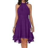 New Fashion Pure Color Temperament Women's Sexy Out-Shoulder Sleeveless Round Collar Micro-Folding Waist Repair