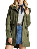 Military Jacket Women Fashion Long Sleeve Hooded Coat Spring Autumn Casual Streetwear Zip Up Drawstring Windbreaker