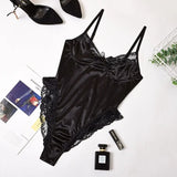 Lace Patchwork Satin Bodysuit Sexy Backless Jumpsuit Slim Women Tops One Piece Fashion Club Party Bodysuits Skinny