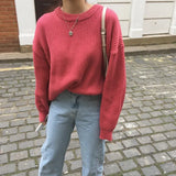 2022 New Women's Pullovers Vintage Korean Style Long Sleeve Round Neck Casual Loose Ladies Knitting Tops Sweaters