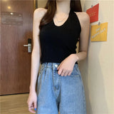 Club Bundy Sling Female Summer New Solid Color Hanging Neck Vest Hottie Style Sexy Short V Sleeveless