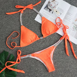 Toloer New Solid Color Sexy Strap Women's Swimsuit Luxury Rhinestone Swimsuit Thong