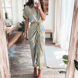 Toloer Women's Autumn New Short Sleeve Temperament Commuter High Waist Print Long
