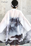 Chinese Style Printed Shirt Woman Causal Long Kimono Cardigan 2023 Long Sleeve Loose Blouse Sun Protection Blouses