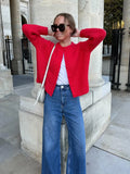 2025 New Women's Solid-Color Casual Fashion Coarse Knit Long-Sleeved Sweater Cardigan