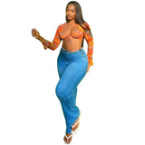 Women's Jeans Street Fashion Folding High-Waisted Elastic Denim