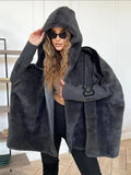 Autumn And Winter New Women's Casual Loose Long-Sleeved Hood Splicing Plush Fur Coat