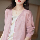 Toloer Hemp Knitting Cardigan Female Thin Ice Silk Linen Coat Sunscreen Clothes Summer Loose Outside The Shawl Air Conditioning Shirt-Outfit