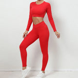 Toloer And Winter Big Show Back Long Sleeve Jacket Tight Yoga Pants Nude Feeling Quick-Dry Sports Suit Show Slim Fitness Suit-Outfit