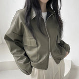 Vintage Big Pocket Oversized Zip Up Jacket-Outfit