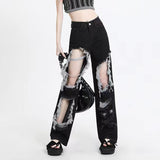 Black Hole Denim Pants Y2k High Waist Streetwear Loose Chic Straight Pants Korean Hip Hop All-match Wide Leg Jeans New-Outfit