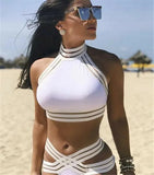 Women Swimwear Push-up Padded Bra Bikini Set Swimsuit Bathing Halter Top Cross Briefs 2 Piece Set Tankini High Waist