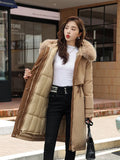 One Dress Three Wear Detachable Pie To Overcome The Wool Collar Female Long Knee Cotton-Padded Clothes And Thick Waist Show Thin Cotton Coat-Outfit