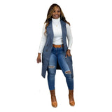 Toloer New Women's Casual Solid Color Cardigan Sleeveless Knitted Vest-Outfit