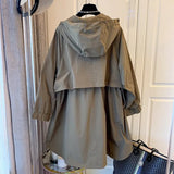 Designer Small Versatile Loose Leisure Cocoon Double Pocket Spell Successive Hat Long Windbreaker Coat Female Spring And Autumn-Outfit