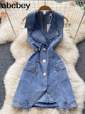 Women Sleeveless Denim Dress women summer mini Blue Dress Bottoms Party Short Mini Dress summer