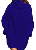Toloer And Winter New Fashion Long Sleeve High Collar Pocket Long Dress Loose Sweater