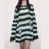 Punk Gothic Sweater Emo Tops E-girls Mall Goth Pullovers Y2k Harajuku Grunge Clothes Alt Dark Aesthetic Striped