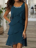 Women's New Mid-Long Dress Collar Collar Fashion Casual Personality Solid Color Hot Diamond Sleeveless