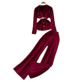 Goods Fashionable Wearing A Famous Man's High-Level Feeling Strapped With A Waist Suit Collar Long-Sleeved Knitted Top High Waist Broad Leg
